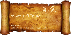 Mencs Füzike névjegykártya